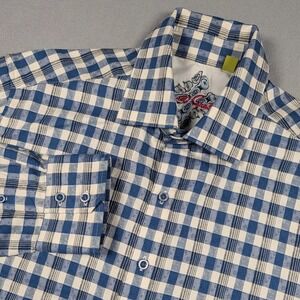 Robert Graham Shirt Mens Large Blue Check Classic Fit Silk Blend Button Down